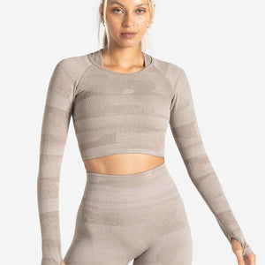 Boost Seamless Long Sleeve Crop Top - Neutral Pursue Fitness 1
