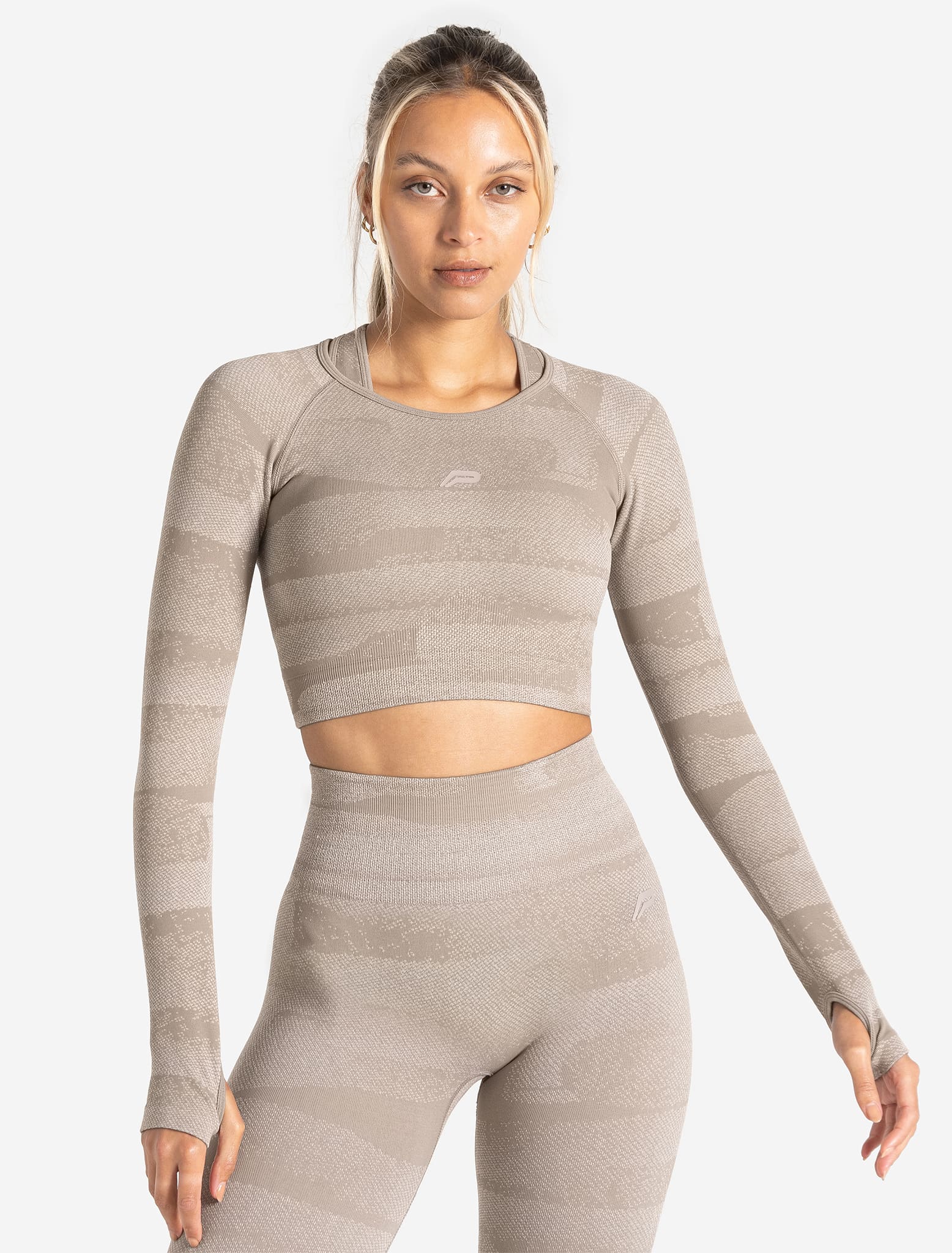 Boost Seamless Long Sleeve Crop Top - Neutral Pursue Fitness 1
