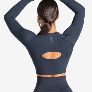 Core Seamless Long Sleeve Crop Top / Navy Marl Pursue Fitness 2