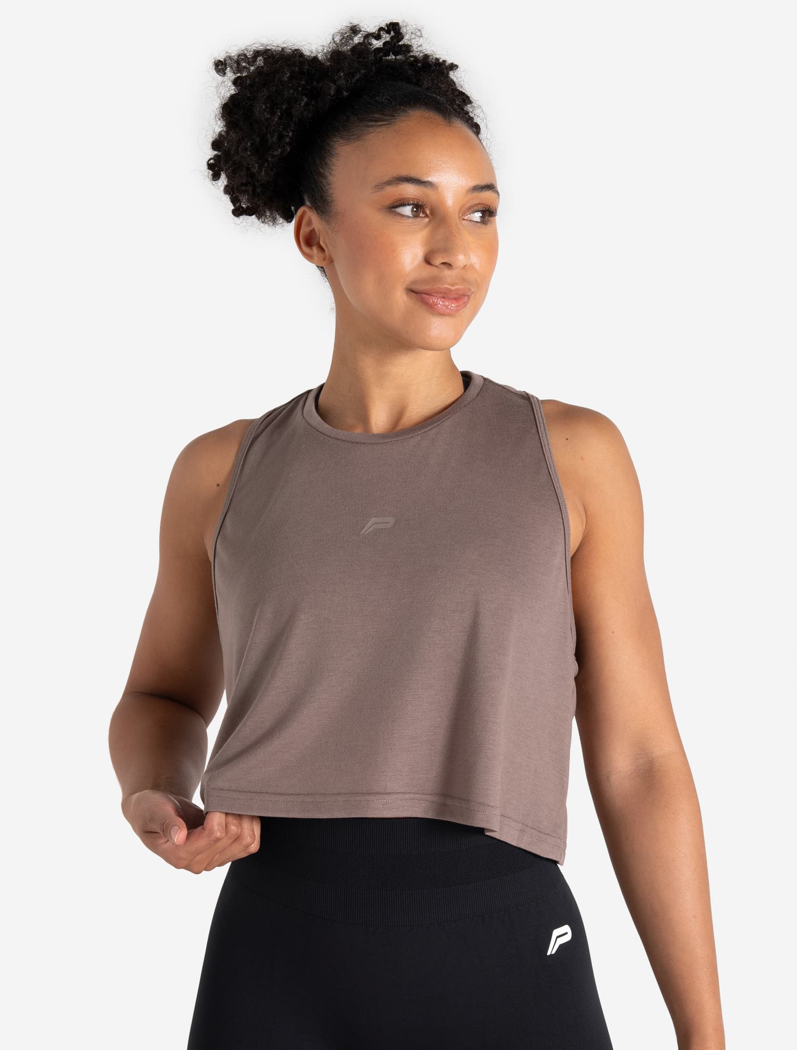 Lightweight Crop Gym Tank - Neutral Brown Pursue Fitness 1