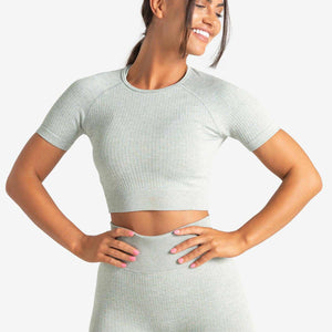 Lounge Seamless Crop T-Shirt / Sage Green Pursue Fitness 1