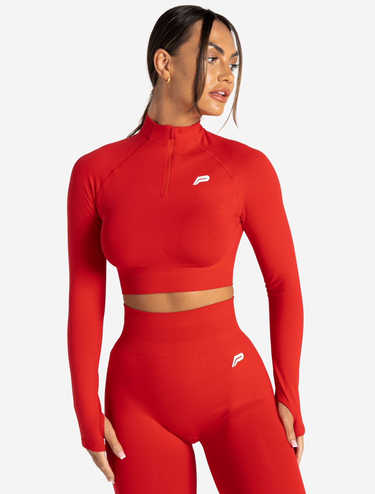 Scrunch Seamless Crop ½ Zip / Candy Red Pursue Fitness 1