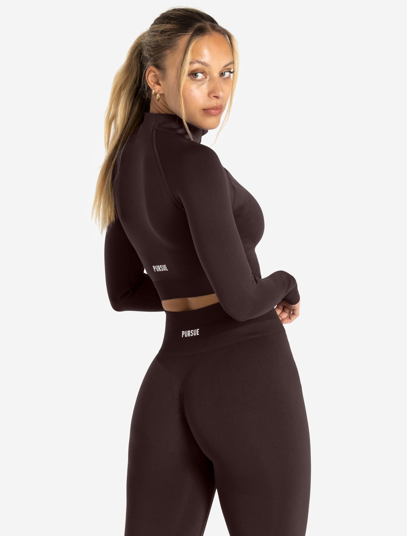 Scrunch Seamless Crop 1/2 Zip - Chocolate Plum Pursue Fitness 2