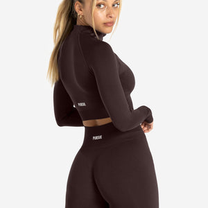 Scrunch Seamless Crop 1/2 Zip - Chocolate Plum Pursue Fitness 2