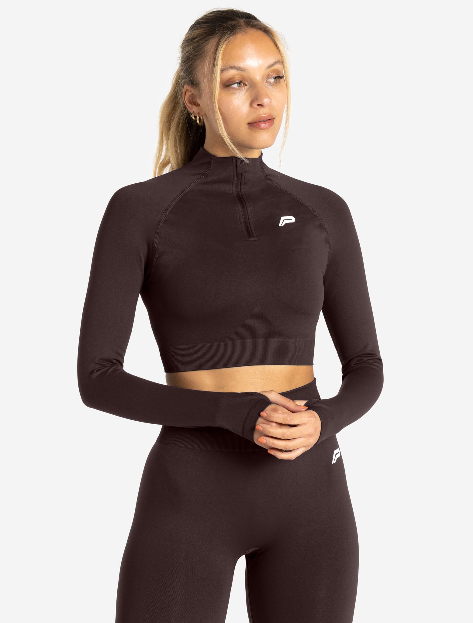 Scrunch Seamless Crop 1/2 Zip - Chocolate Plum Pursue Fitness 1