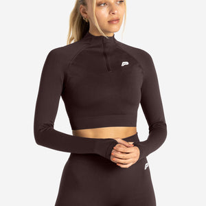 Scrunch Seamless Crop 1/2 Zip - Chocolate Plum Pursue Fitness 1