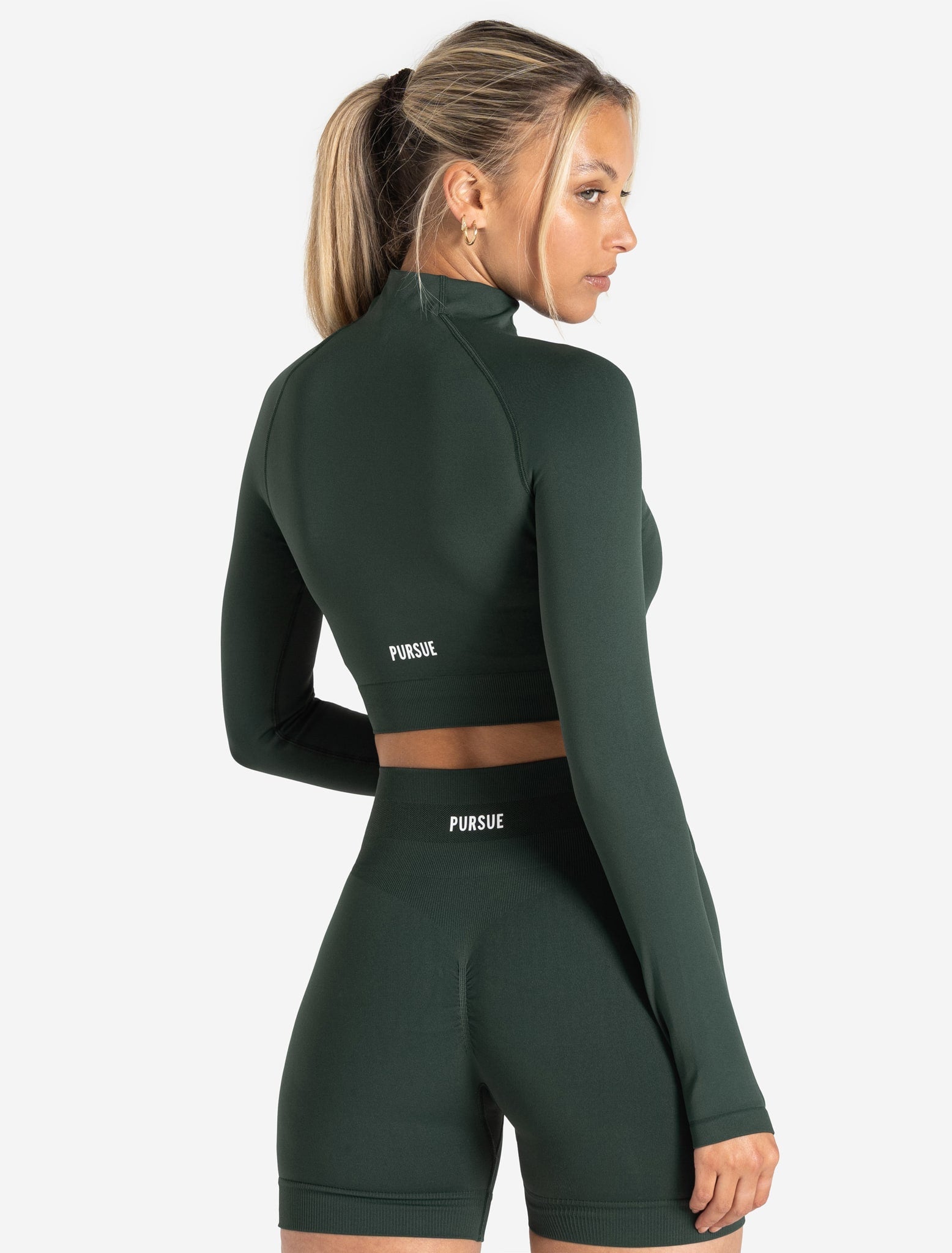 Scrunch Seamless Crop 1/2 Zip - Forest Green Pursue Fitness 2