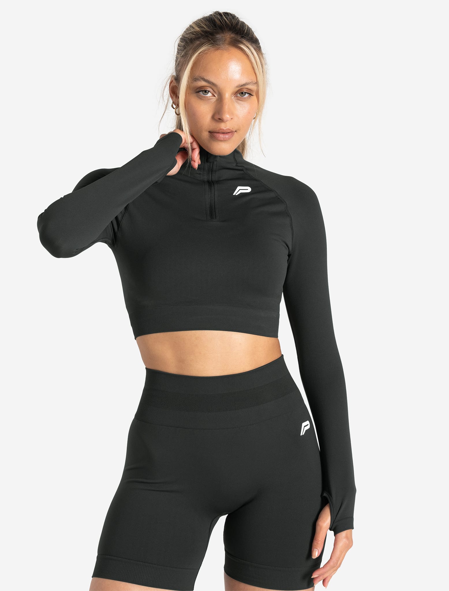 Scrunch Seamless Crop 1/2 Zip - Woodland Grey Pursue Fitness 1