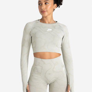Sustainable Seamless Long Sleeve Crop Top - Sage Green Pursue Fitness 1