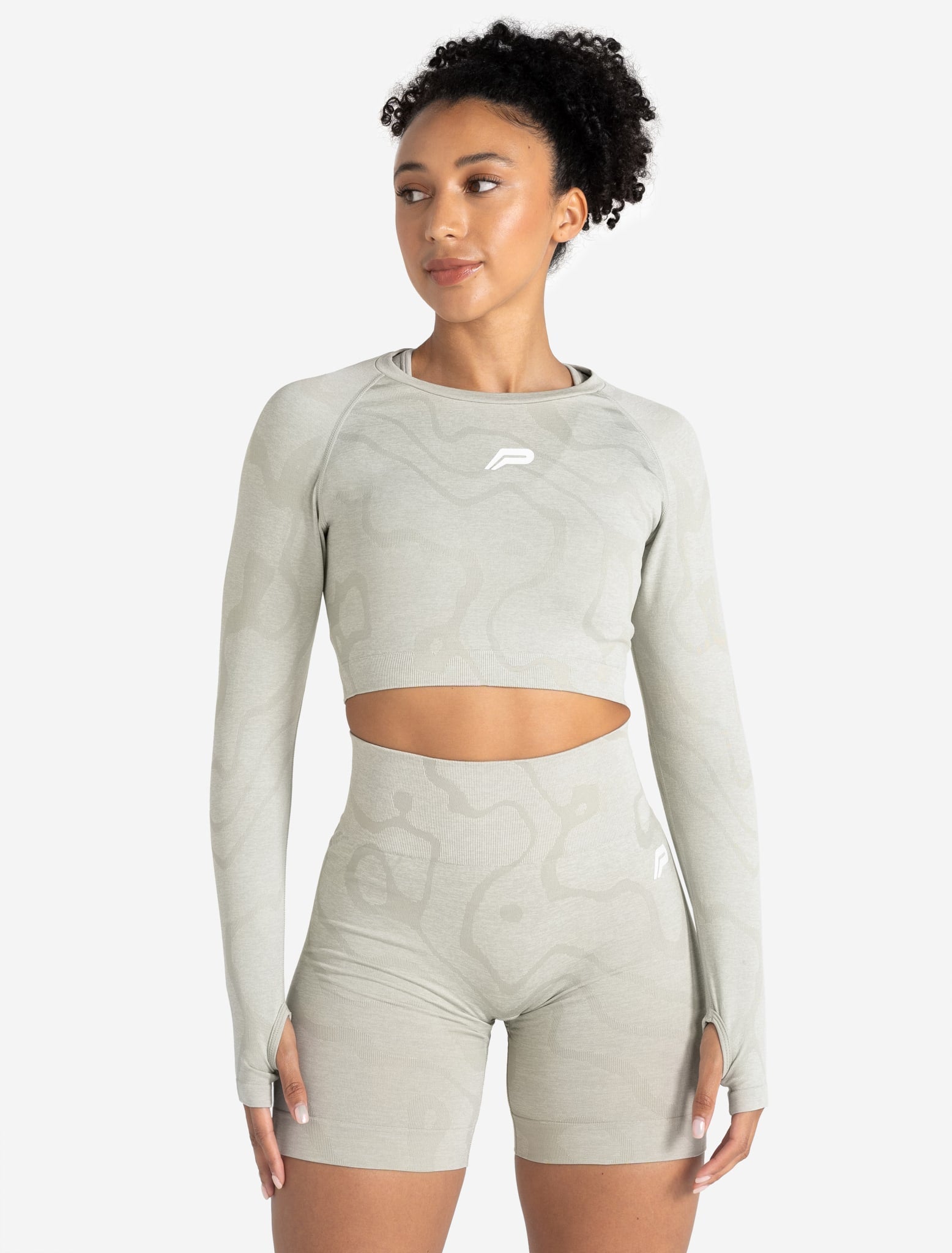 Sustainable Seamless Long Sleeve Crop Top - Sage Green Pursue Fitness 1
